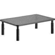 Height-adjustable black device stand supports 44 lbs, compact and ergonomic.