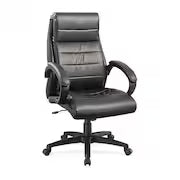 Executive deluxe high-back leather chair, black, adjustable arms, ergonomic comfort.