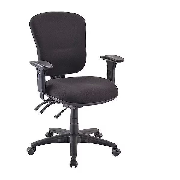 Task chair, adjustable height 18.1–21.7", black, ergonomic, adjustable arms.